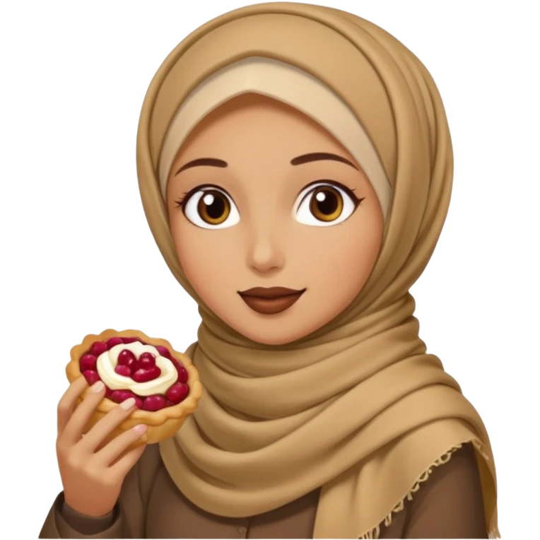 a woman wearing a pashmina hijab is eating emoji