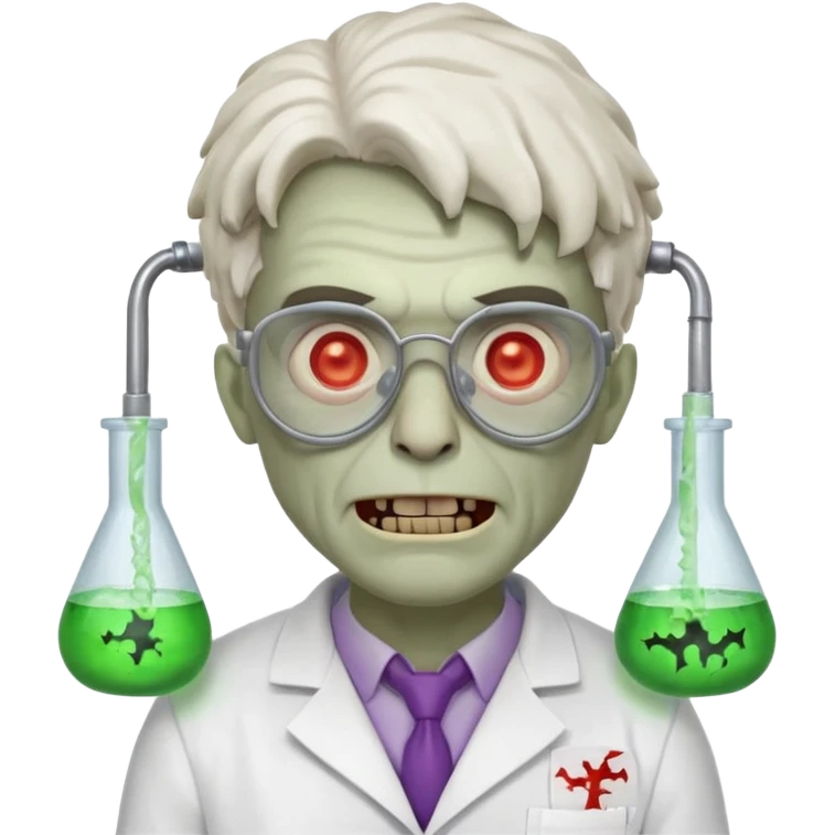 mad experiment zombie scientist portrait, head and shoulders only, exposed brain glow, broken glasses, evil grin, horror lab vibe, 3D cartoon, mobile game icon style, clean background, no text, no watermark
 emoji