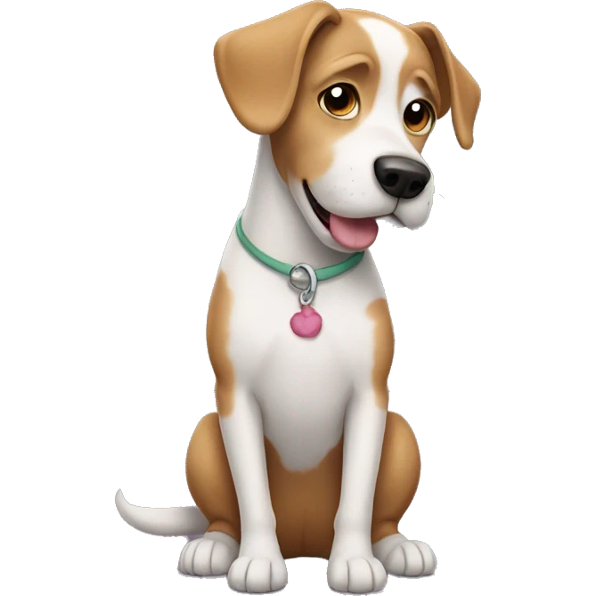 Dog wearing a hobbie emoji