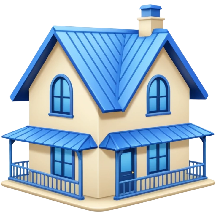 a creamy-colored house with blue trim and a blue roof emoji