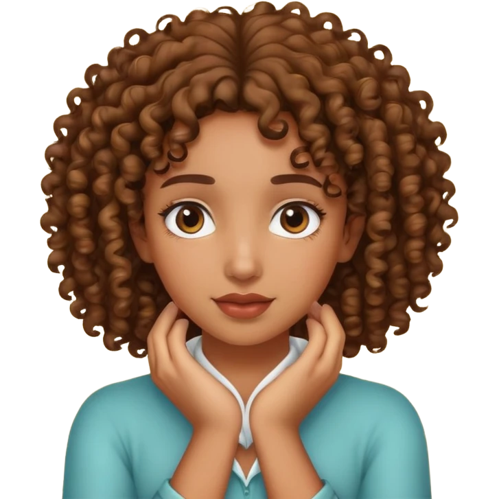 A brown girl with curly hair holding her neck with both hands. emoji