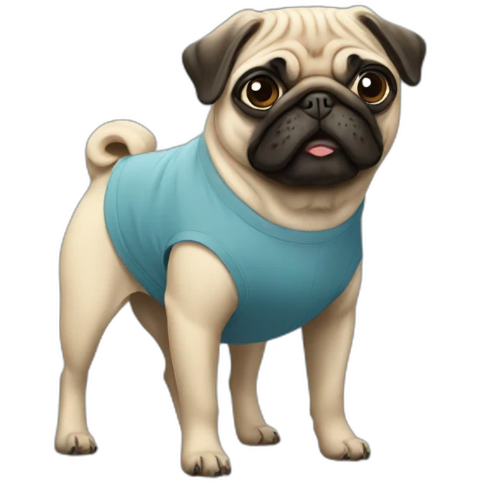 pug wearing a t-shirt emoji