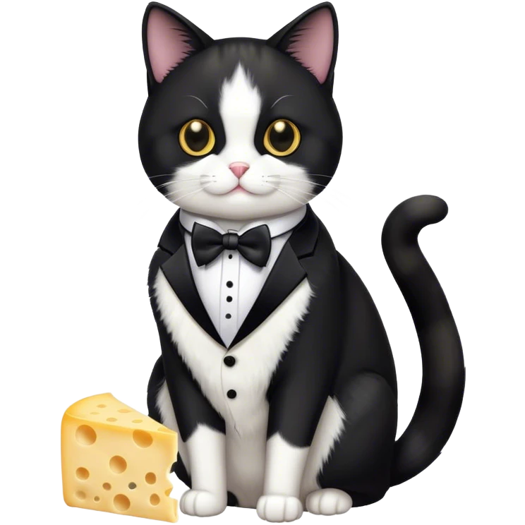Tuxedo cat with cheese emoji