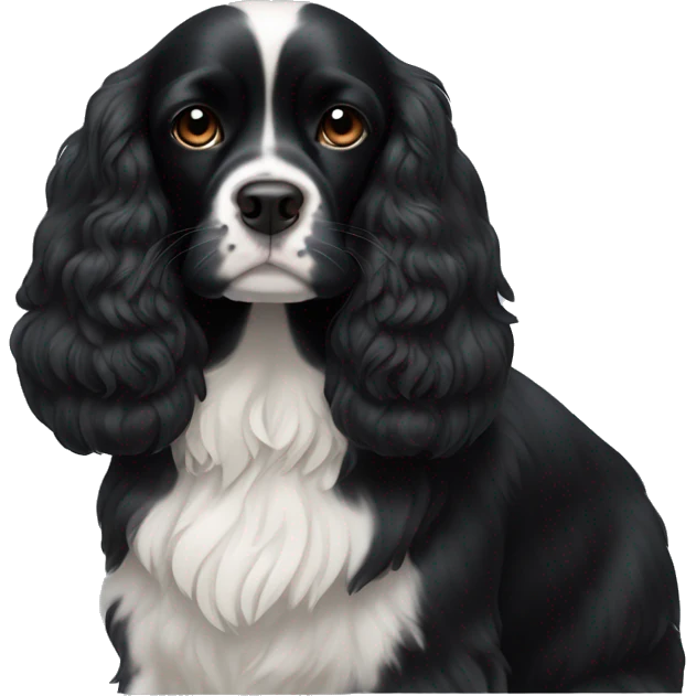 Small completely black king spaniel with black fur on his whole face and white fur on chest emoji