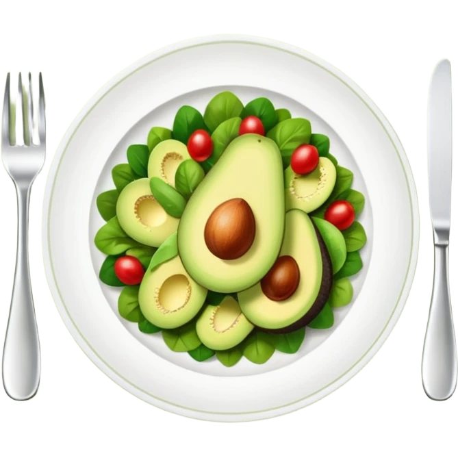 A stylized salad plate in greens or avocado with the hashtag #VogueBodyClinic emoji