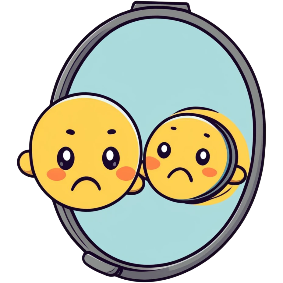 Cartoon face looking frustrated at mirror with hyperpigmentation spots emoji