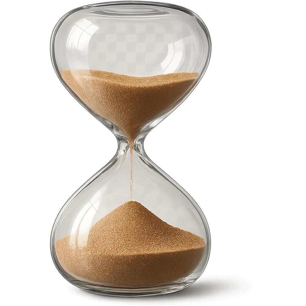 3D hyperrealistic hourglass, 4K render, precise details of glass and sand, photographic quality, transparent background emoji