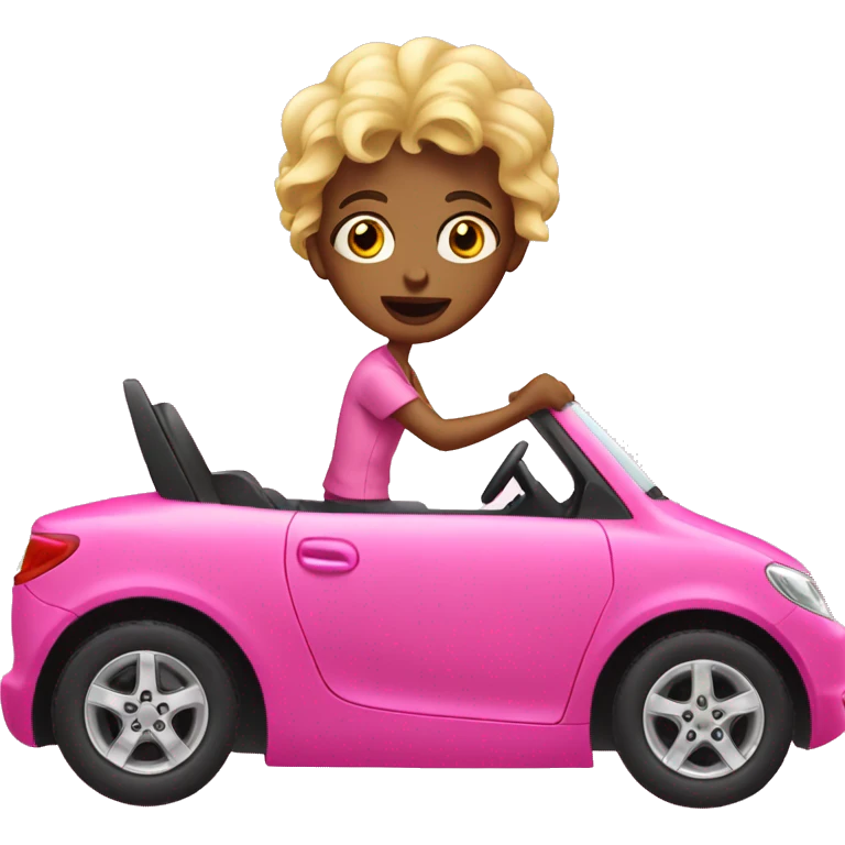 crazy girl driving pink car emoji