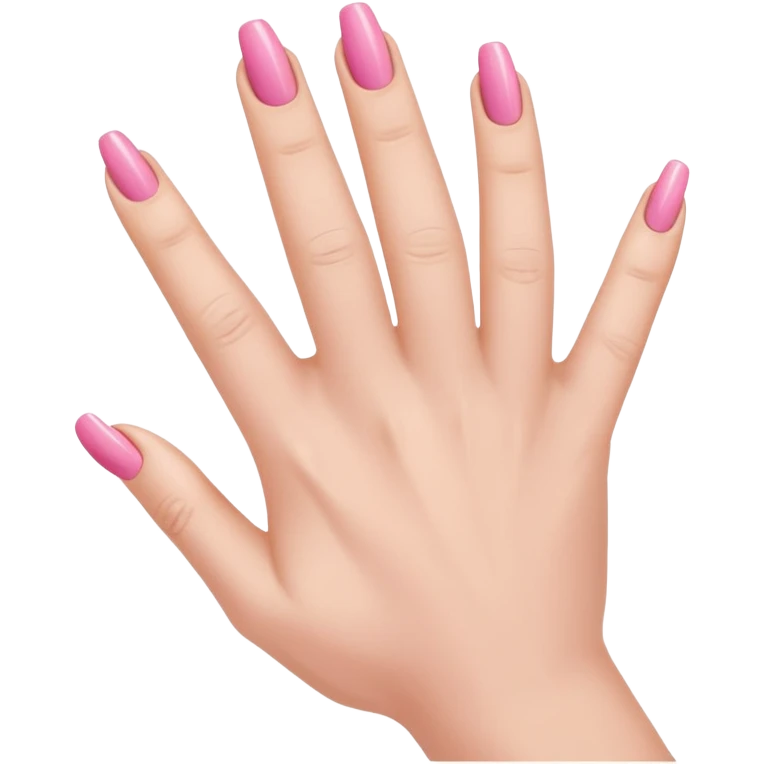  pink  close-up of a human hand with exactly five fingers, beautifully manicured nails, glossy pink nail polish, elegant nail shape, soft lighting, realistic style, isolated on transparent background" emoji