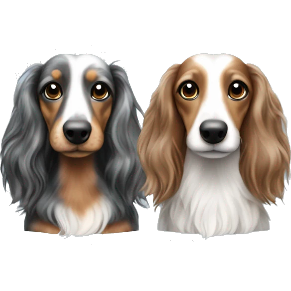 Tri Merle long haired Dachshunds together emoji