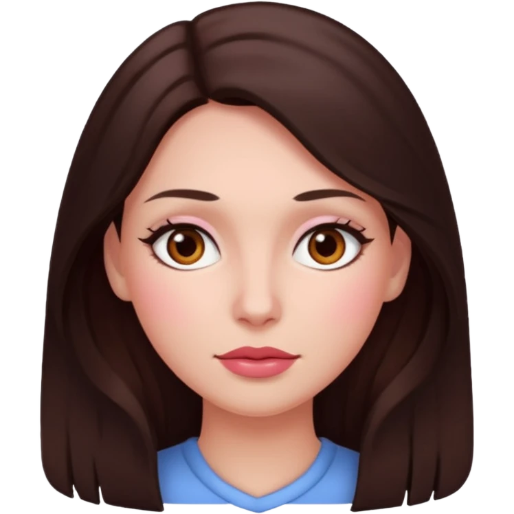 An emoji featuring a woman with dark brown long hair, brown eyes, light pinkish skin, red cheeks emoji