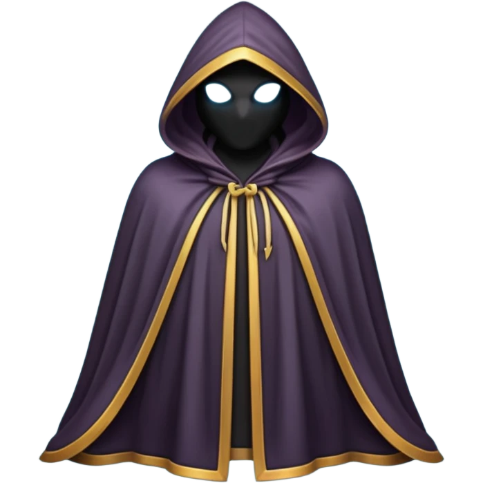 hooded cloak object icon, dark fabric cloak with deep hood, fantasy style, soft folds, 3D cartoon, mobile game icon style, centered, clean background, soft shadow, no text, no watermark
 
 emoji