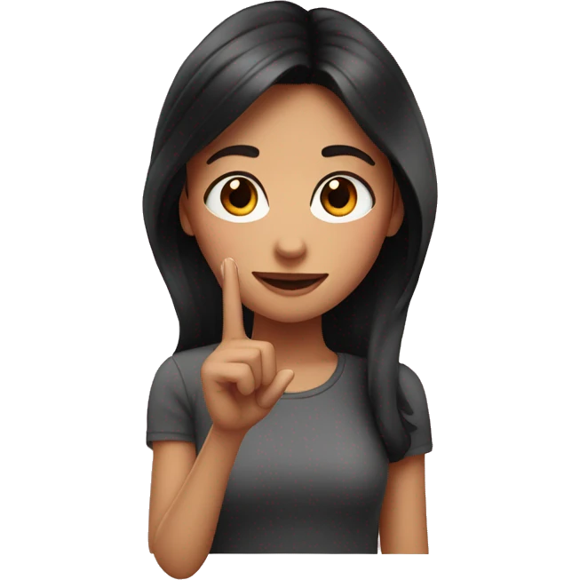 a girl with dark hair with pretty face makes a heart with her fingers  emoji