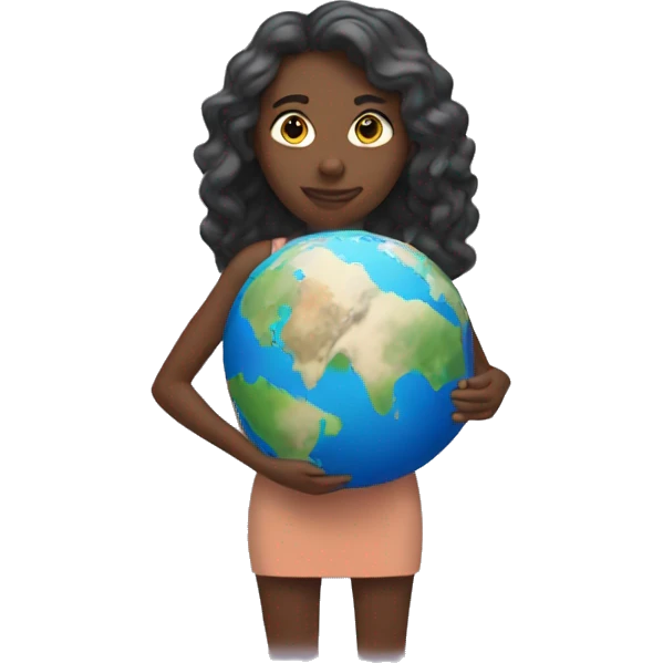 woman stands and holding planet earth in her hands emoji