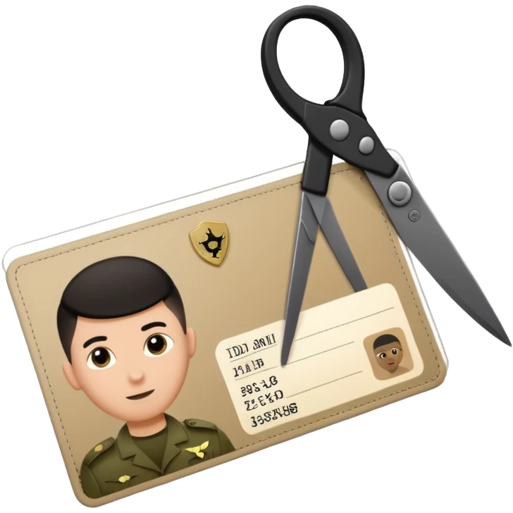 Floating black Scissors cutting in half an idf soldier ID card with a little chip in 2 parts emoji