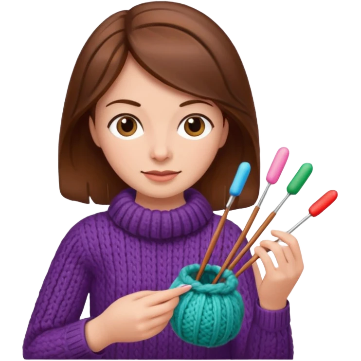  Woman with brown hair no glasses Knitting emoji emoji