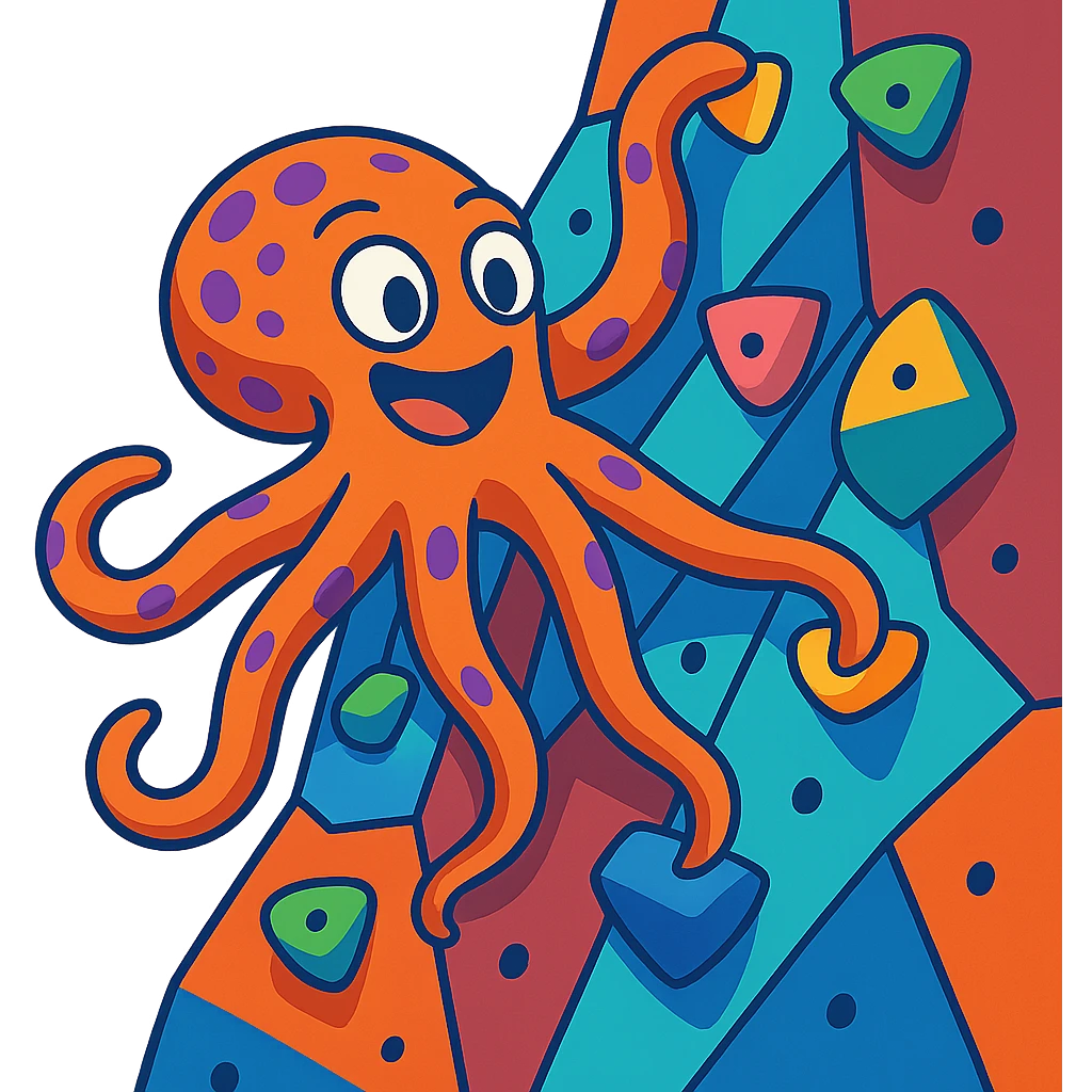 energetic octopus scaling a rock wall emoji