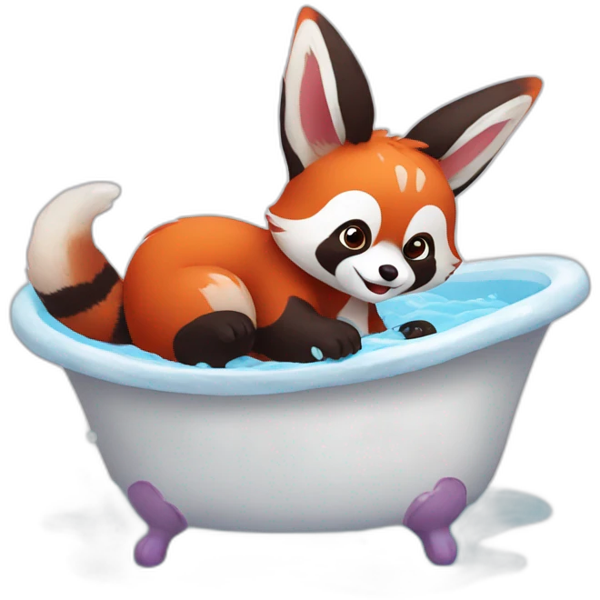 Red panda taking a bath with a rabbit emoji