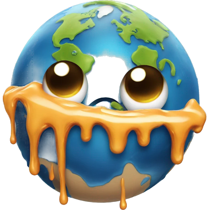 planet earth with melting juice like the melting face emoji emoji