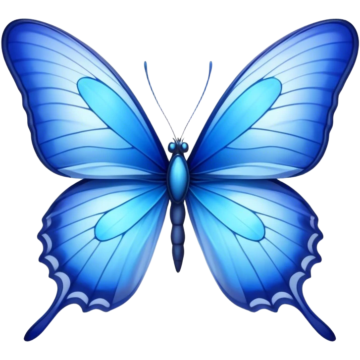 Cinematic Realistic Noble Blue Butterfly Portrait Emoji, Poised and graceful, with delicate, translucent wings rendered in vivid sapphire and indigo tones, a slender, elegant body with finely detailed textures, and gentle, reflective eyes, illuminated by soft natural light, high shine, intelligent and ethereal, styled with an air of refined natural beauty, focused and attentive, soft glowing outline, capturing the essence of a watchful and confident blue butterfly that appears to flutter out of the screen with effortless grace! emoji