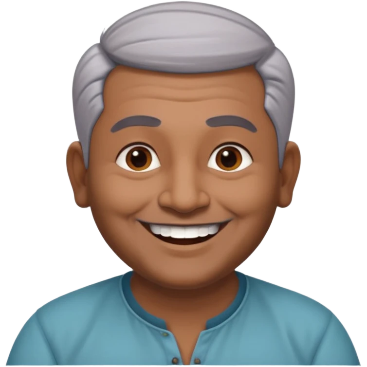 50 yr old indian man, dark skin, grey hair, big smile, white teeth, chubby, no moustache, clean shaven, young style hair, bindy, hair brushed up emoji