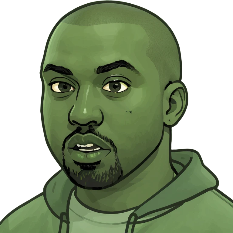 Kanye West as a schizo emote, vibrant colors, surreal, fragmented background, meme style emoji