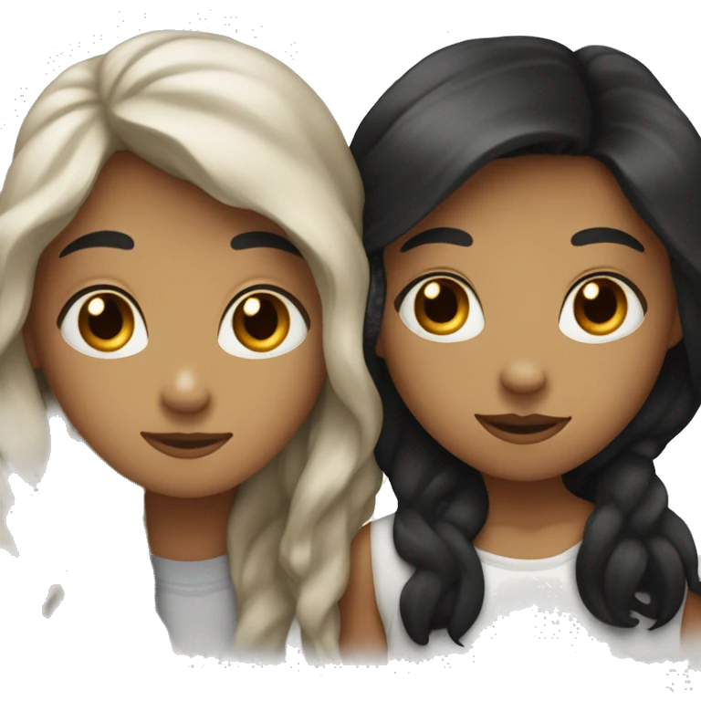 Two white best friends hugging one with wavy black hair and the other with straight brown hair emoji
