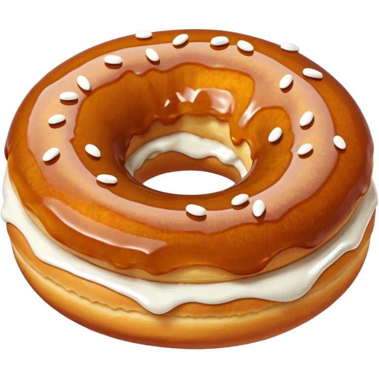 Soft donut with pumpkin glaze, drizzled white icing, and tiny sprinkle flakes of cinnamon or clove. emoji