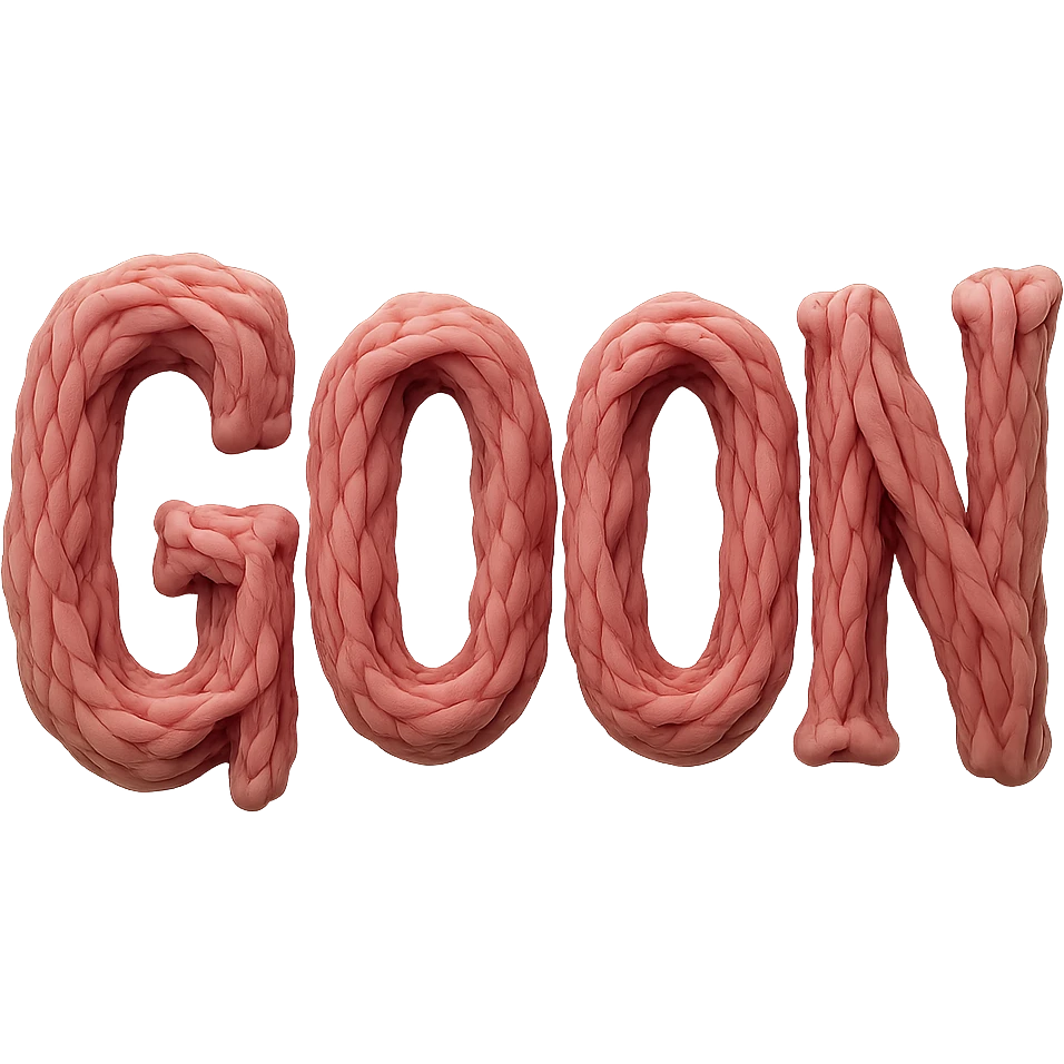 The word GOON formed from fleshy, sinewy material, each letter appearing as if sculpted from living tissue, no background emoji