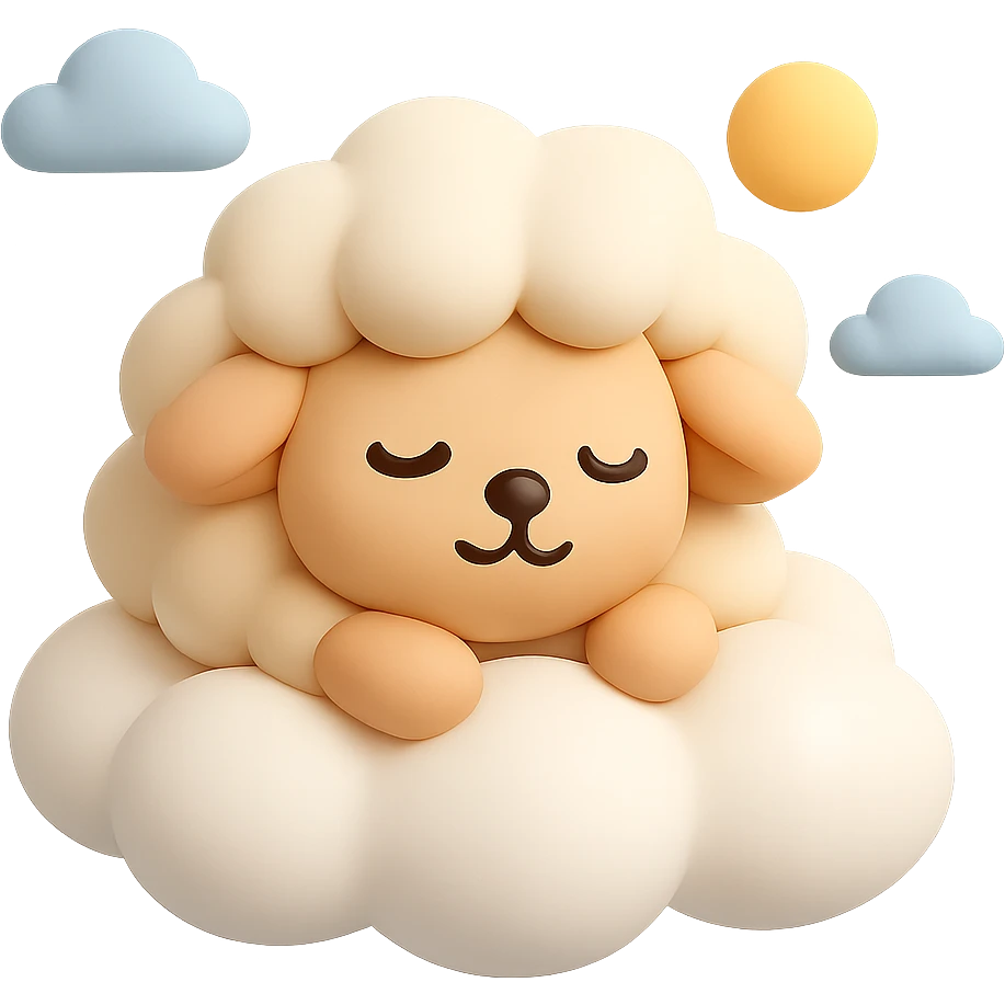 A fluffy sheep resting on a puffy white cloud in the sky emoji