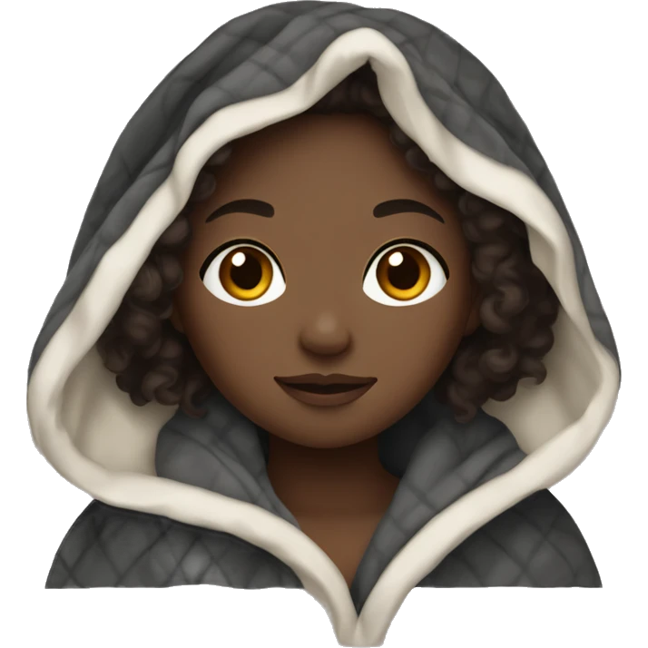 black girl in blanket with dark brown curly hair emoji