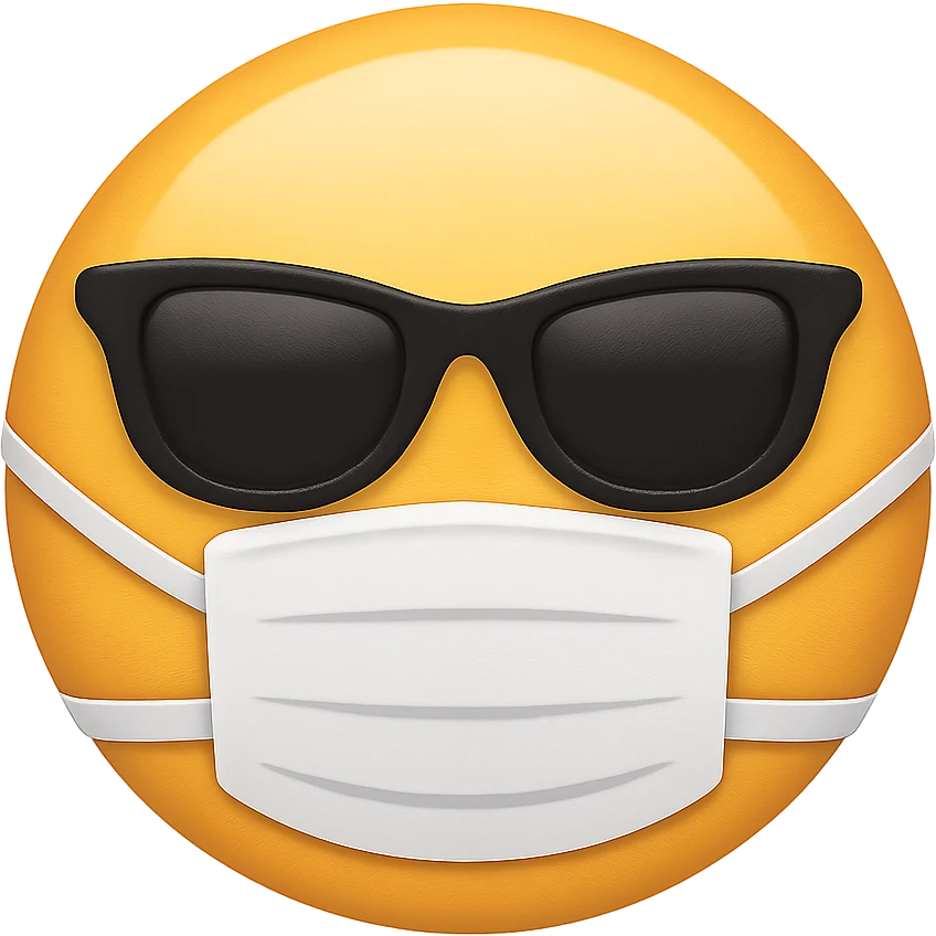 face with mask and sunglasses emoji, digital illustration, no background emoji