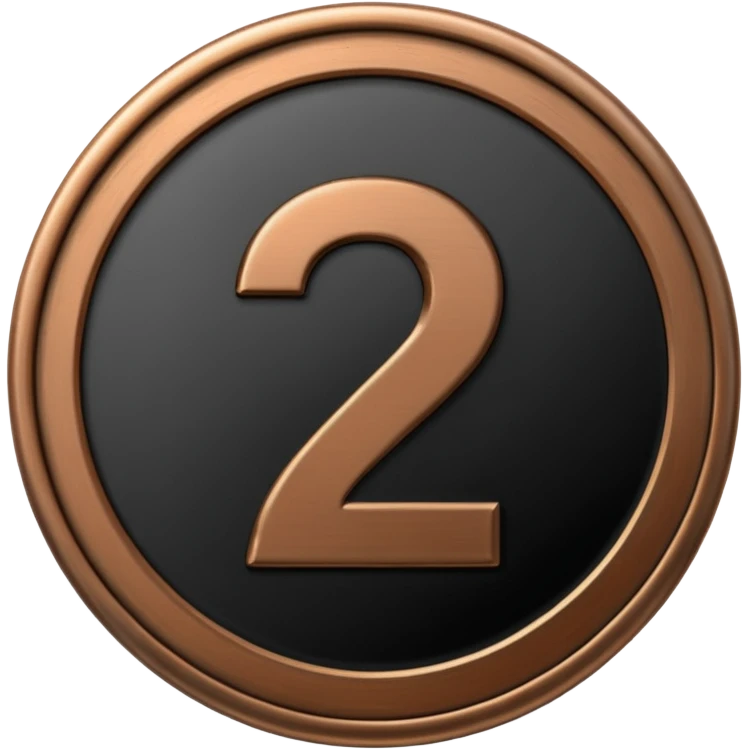 Emoji icon of a black coin with engraved number 2, minimalist style, isolated emoji