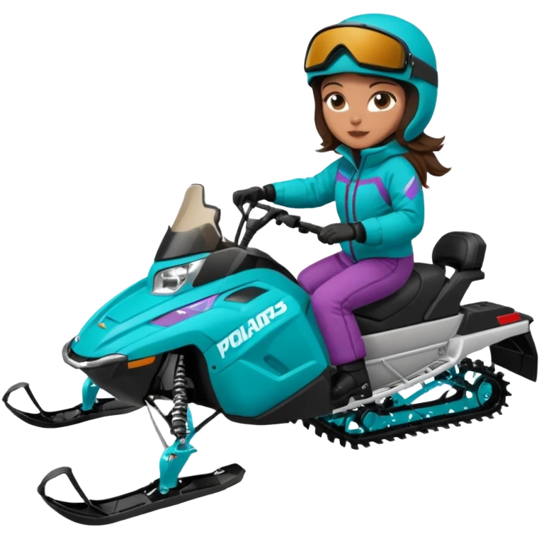 Can you create an emoji of a brunette girl on a teal polaris khaos 850 155 snowmobile about to jump emoji