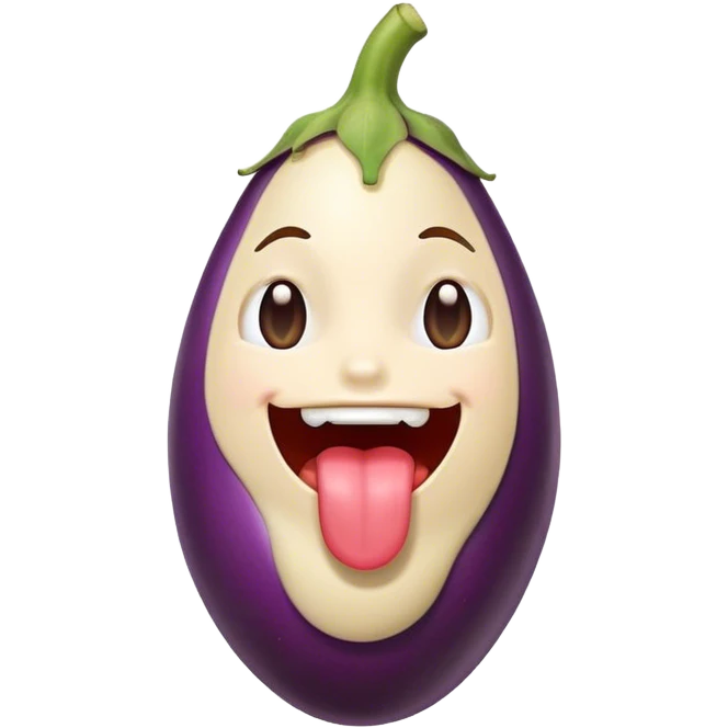 Visage qui tire la langue avec une aubergine  emoji