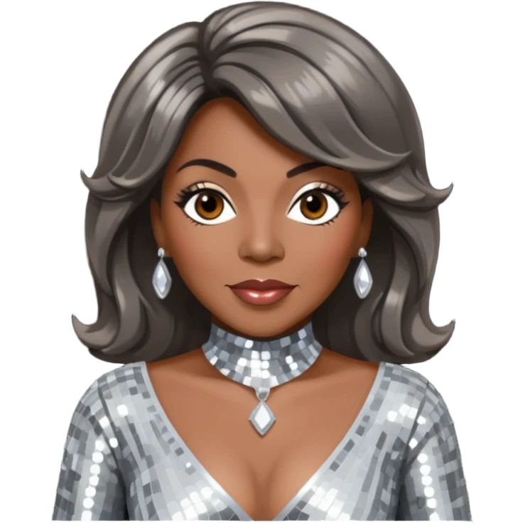 Mary Wilson from The Supremes with dark brown hair, silver outfit emoji