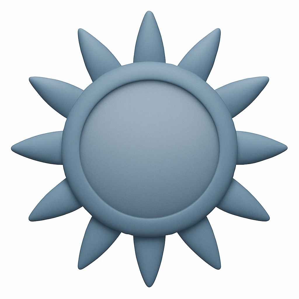 gray-blue sun emoji icon without face, fully gray-blue color emoji