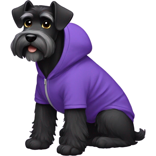 Black schnauzer wearing a purple hoodie emoji