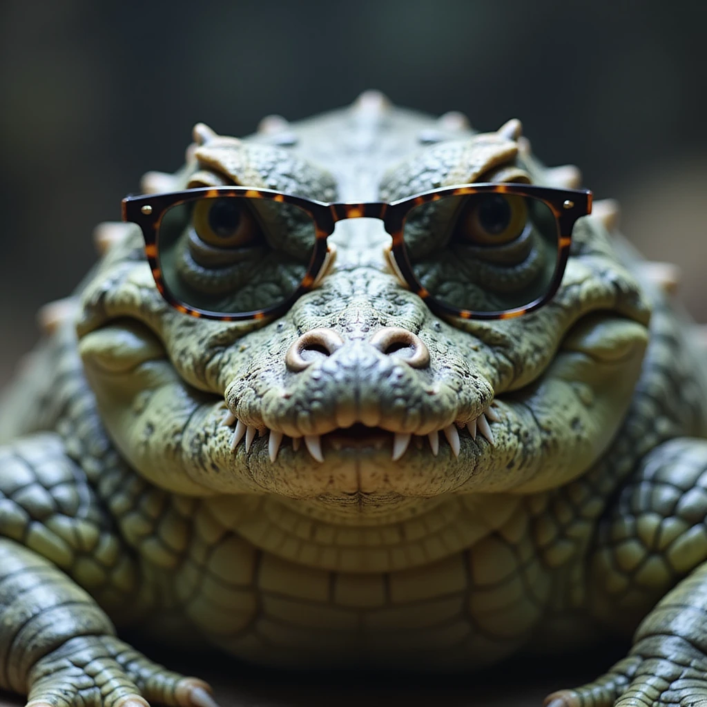 realistic crocodile with sunglasses, close-up, photorealistic style, emoji emoji