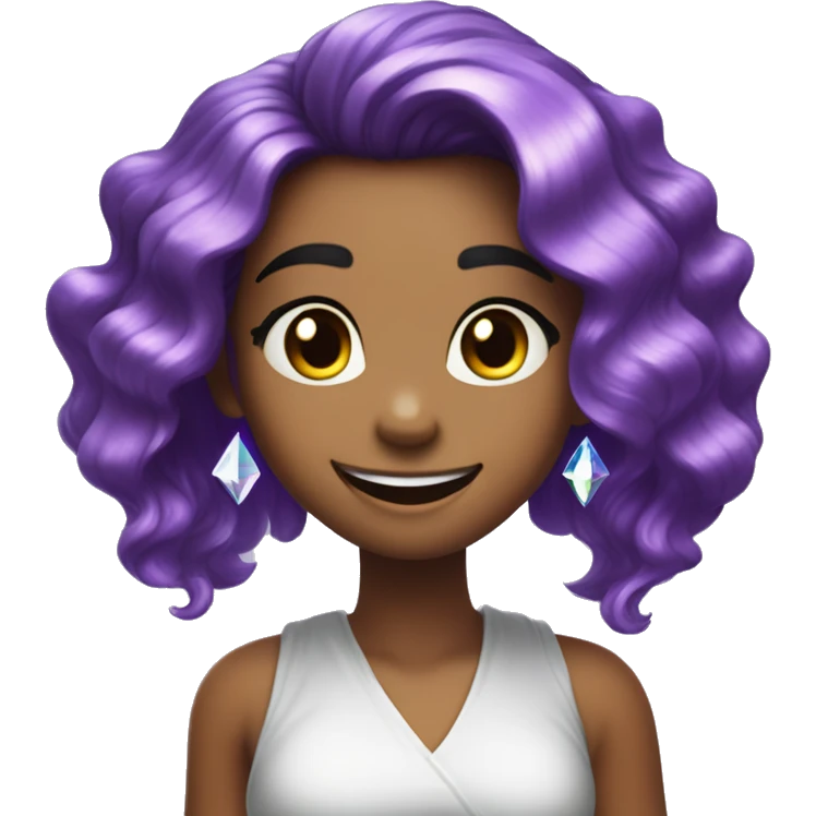 one girl with purple diamond head, she is feeling happy and elated and excited, make her hair shiny with prisms and angles and edges, now make her hair crystallized, make her hair only crystals no real hair please, only crystallized hair emoji