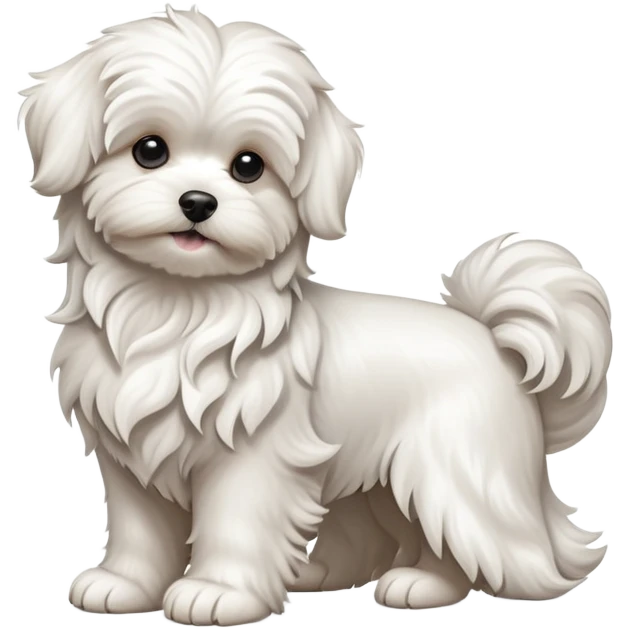 detailed-[wavy haired maltese-dog]-realistic-full-body-sitting-emoji,-tail-resting-loosely-beside-its-paws,-head-tilted-dramatically,--wavy-[white]-fur,-simplified-yet-realistic-focused-features,-highly-detailed,-glowing-with-an-almost-sarcastic emoji