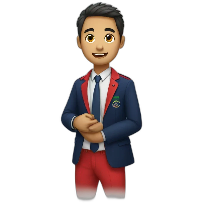 Kiwi bird animated student wearing a school uniform, red vest and navy blue blazer emoji