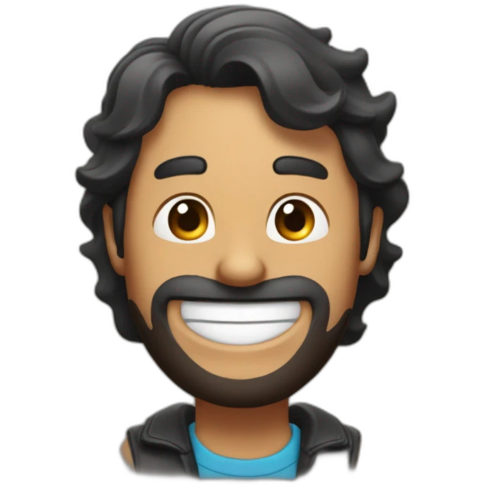 hombre sonriendo con cabello y barbilla negra emoji