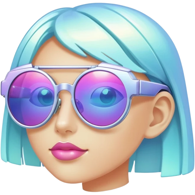 Colorful Y2K glasses with metallic frame, iridescent lenses, futuristic 2000s style sunglasses with digital vibes emoji