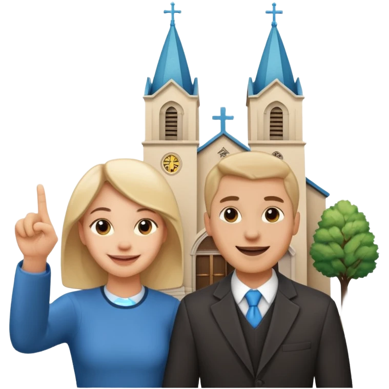 couple pointing to a church in the background emoji