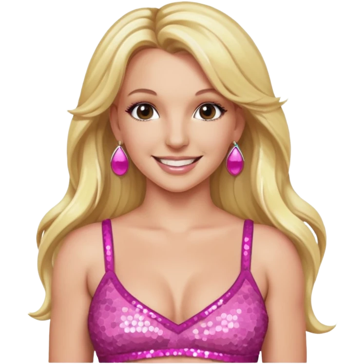 Britney Spears with long blonde hair, sequin pink crop top emoji