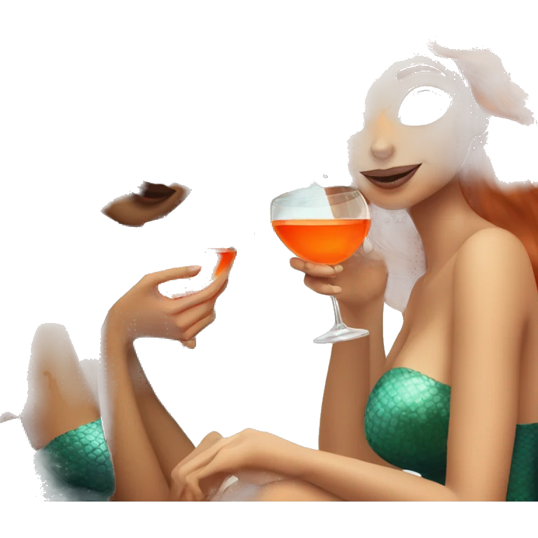 Three beautiful mermaids (light skin) drinking aperol emoji