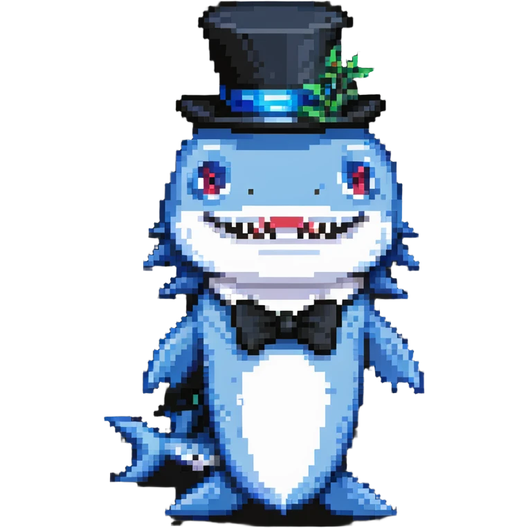 blue shark with a fancy black top hat emoji