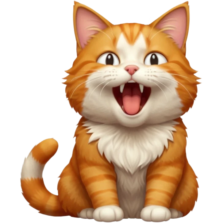 A high-resolution photo-realistic digital illustration of a ginger tabby cat head tilted yawning, chest upward emoji