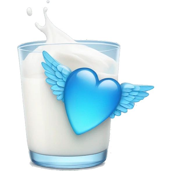 Blue heart glass with milk with wings emoji
